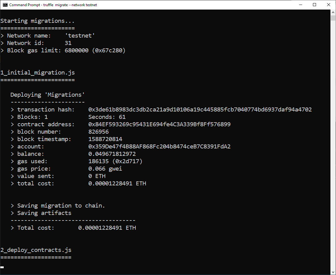 truffle migrate Migrations.sol